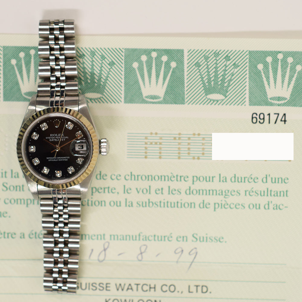 Rolex Datejust 26mm Black Diamond Dial 69174G (1999)