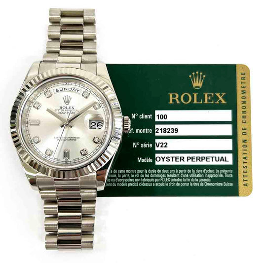 Rolex Day-Date II Silver Diamond Dial 218239