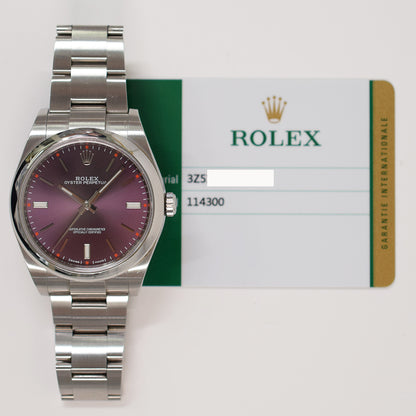 Rolex Oyster Perpetual 39mm Red Grape Dial 114300 (2019)