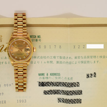 Rolex Datejust 26mm Champagne Diamond  Dial 69178G (1993)