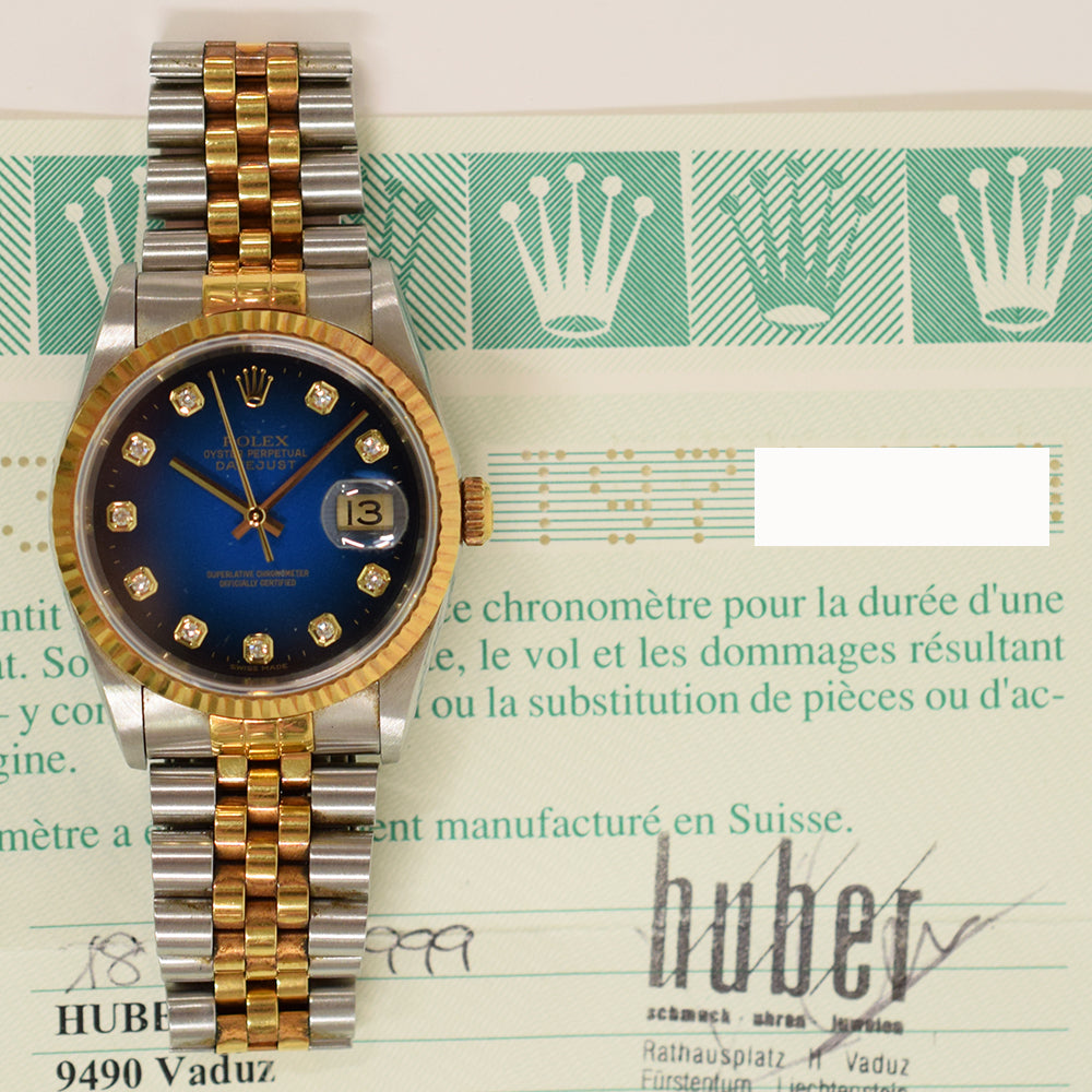 Rolex Datejust 36mm Blue Ombre Diamond Dial 16233G (1999)
