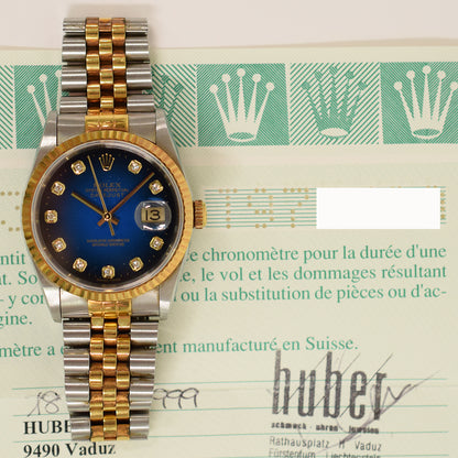 Rolex Datejust 36mm Blue Ombre Diamond Dial 16233G (1999)