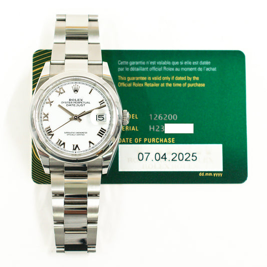 Rolex Datejust 36mm White Roman Dial 126200 (2025)