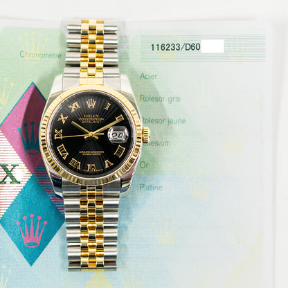 Rolex  Datejust 36mm Black Sunbeam Roman Dial 116233 (2007)