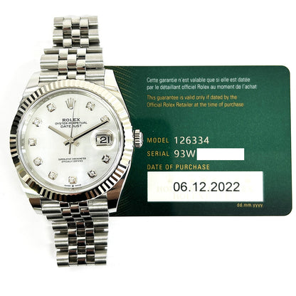 Rolex Datejust 41mm White Mop Diamond Dial Oyster 126334