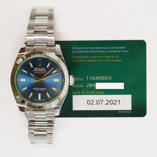 Rolex Milgauss Green Crystal  Blue Dial 116400GV (2021)