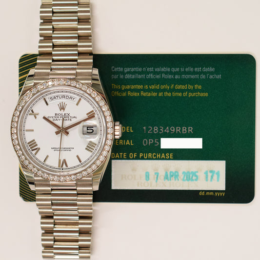Rolex Day-Date 36mm White Roman Dial 128349RBR (2025)
