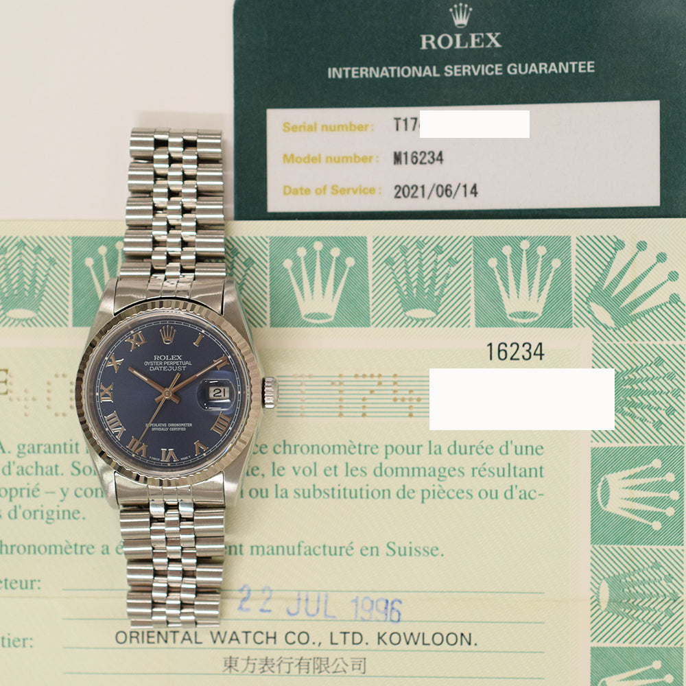 Rolex Datejust 36mm Blue Roman Dial 16234 (1996)