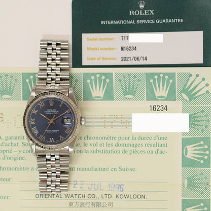 Rolex Datejust 36mm Blue Roman Dial 16234 (1996)