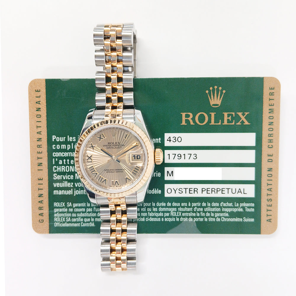 Rolex Lady Datejust 26mm Champagne Sunbeam Roman Dial 179173 (2008)