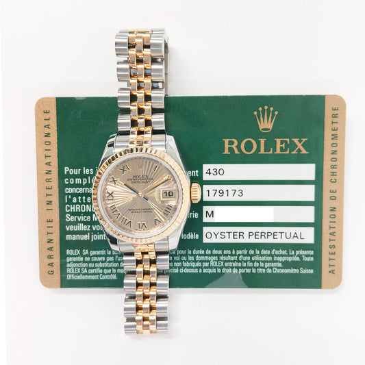 Rolex Lady Datejust 26mm Champagne Sunbeam Roman Dial 179173 (2008)