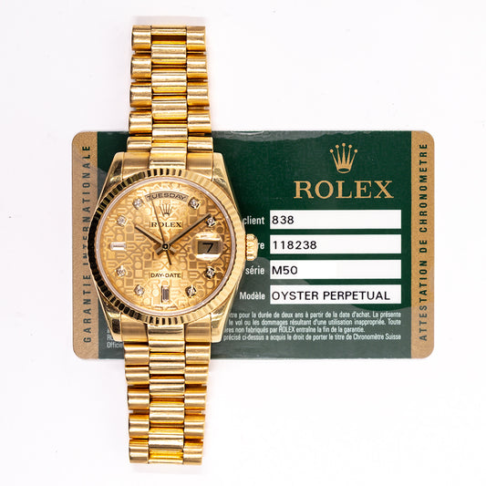 Rolex Day-Date 36mm Champagne Jubilee Diamond Dial 118238A (2008)