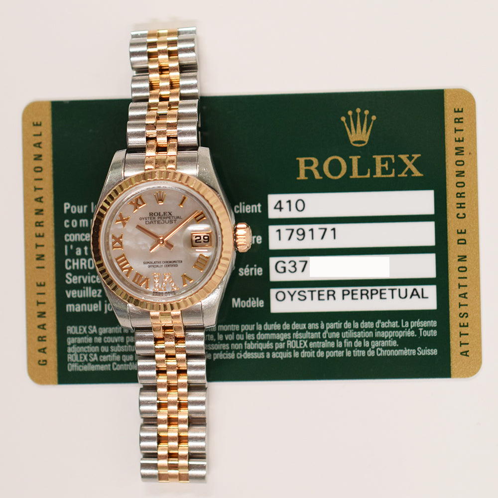 Rolex Datejust 26mm White Mop VI Diamond Dial 179171NR (2013)