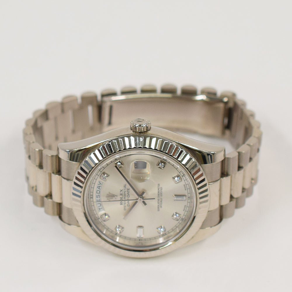 Rolex Day-Date Silver Diamond Dial 218239A (2011)