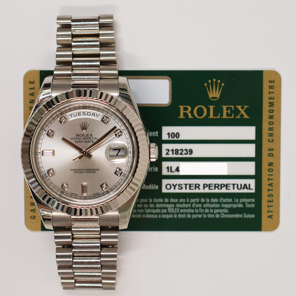 Rolex Day-Date Silver Diamond Dial 218239A (2011)