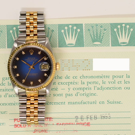 Rolex Datejust 36mm Blue Ombre Diamond Dial 16233G (1999)