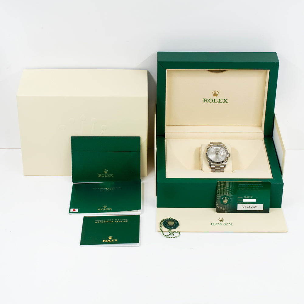 Rolex Day-Date 40mm Silver Stripes Dial 228239 (2021)