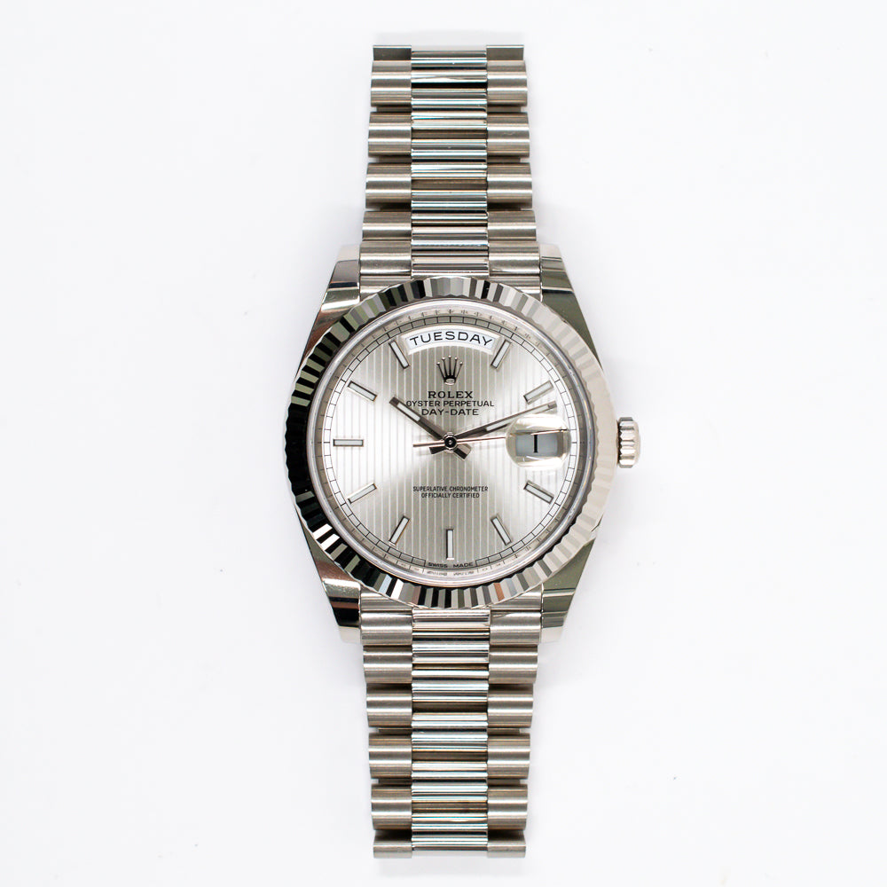 Rolex Day-Date 40mm Silver Stripes Dial 228239 (2021)