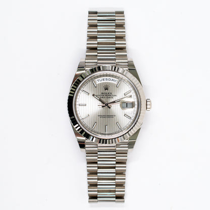 Rolex Day-Date 40mm Silver Stripes Dial 228239 (2021)