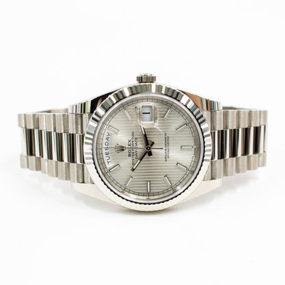 Rolex Day-Date 40mm Silver Stripes Dial 228239 (2021)
