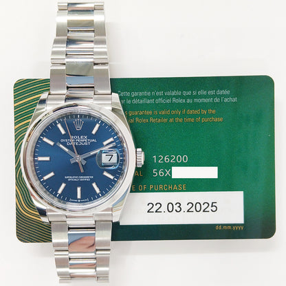 Rolex Datejust 36mm Blue Dial 126200 (2025)