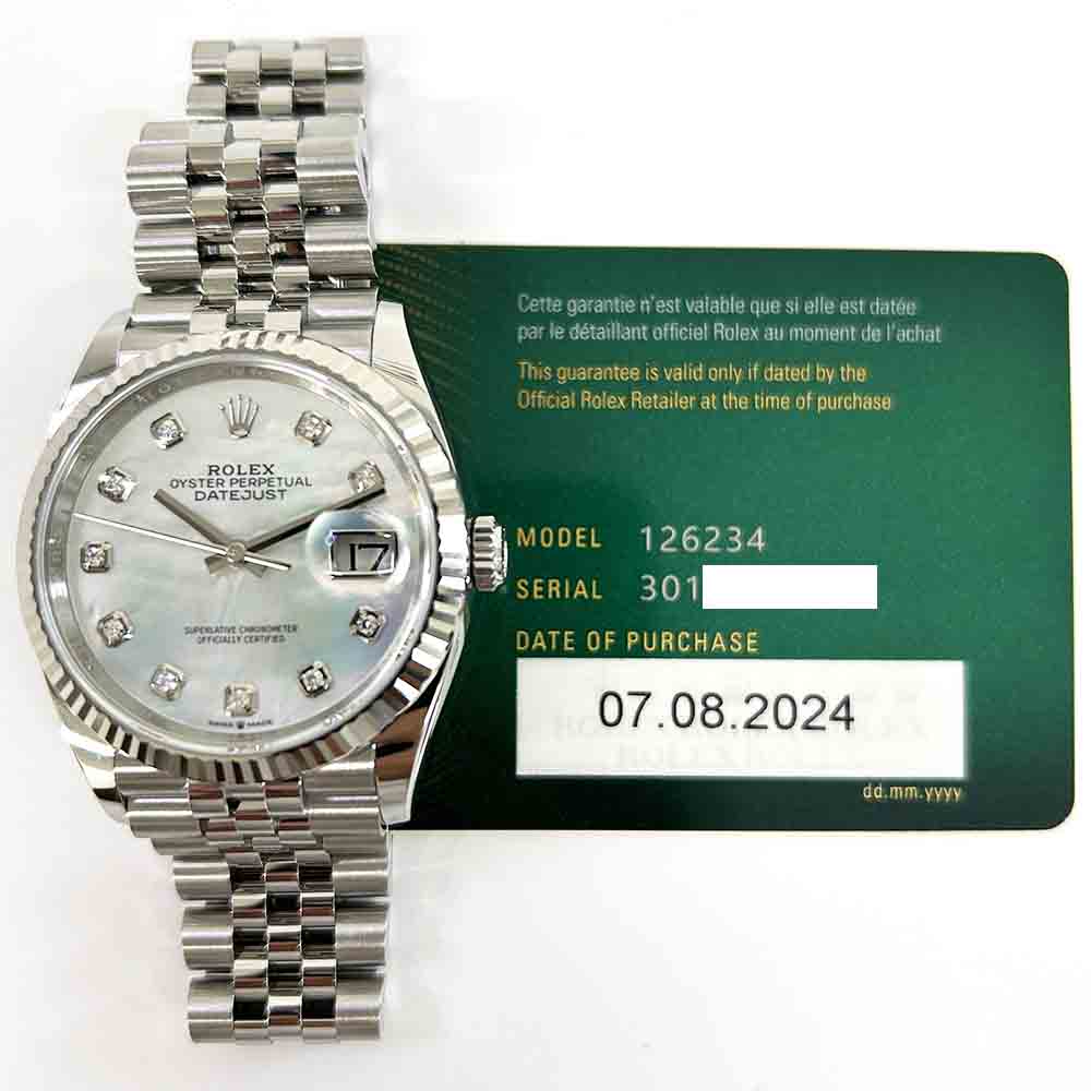 Rolex Datejust 36mm White Mop Diamond Dial 126234