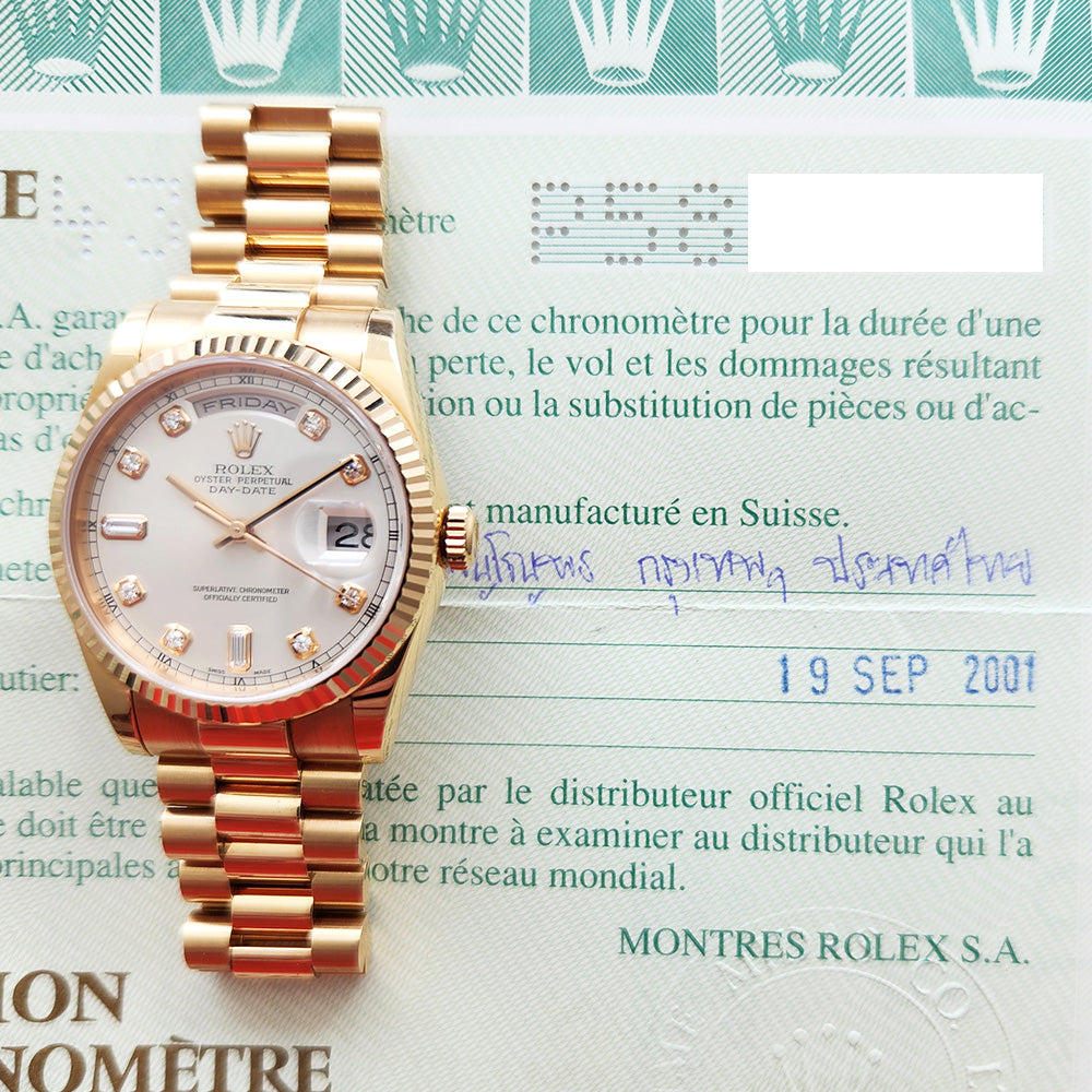 Rolex Day-Date 36mm Silver Diamond Dial 118235