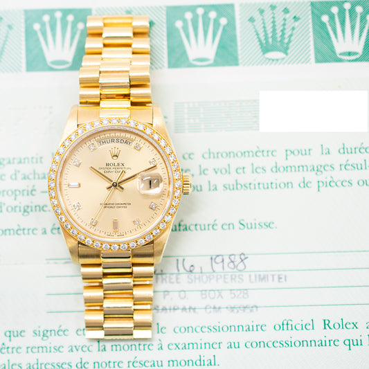 Rolex Day-Date 36mm Champagne Diamond 18048 (1988)