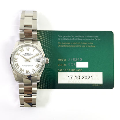 Rolex Datejust 31mm White Roman Dial 278240