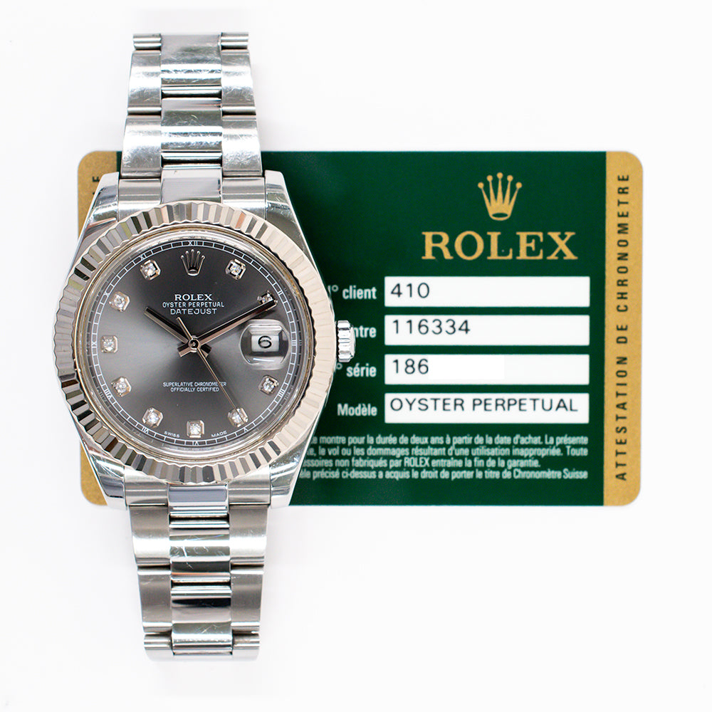 Rolex Datejust II Slate Diamond Dial 116334G (2014)