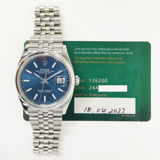 Rolex Datejust 36mm Blue Dial 126200 (2022)