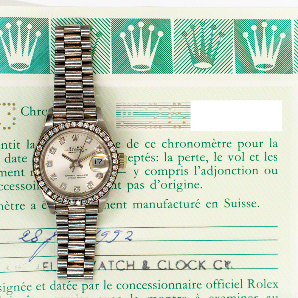 Rolex Lady Datejust 26mm Silver Diamond Dial 69139G (1992)