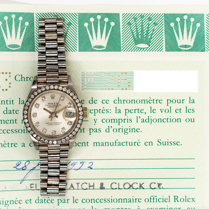 Rolex Lady Datejust 26mm Silver Diamond Dial 69139G (1992)