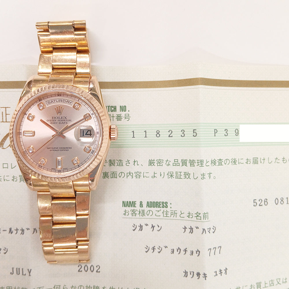 Rolex Day-Date 36mm Pink Diamond Dial 118235A (2002)