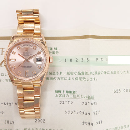 Rolex Day-Date 36mm Pink Diamond Dial 118235A (2002)