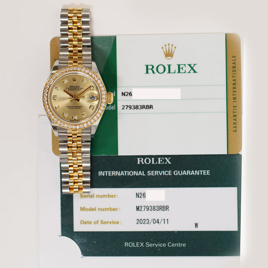 Rolex Lady Datejust 28mm Champagne Diamond Dial 279383RBR (2017)