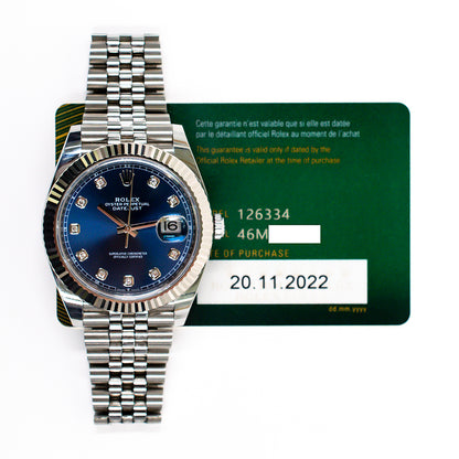 Rolex Datejust 41mm Blue Diamond Dial 126334G (2022)