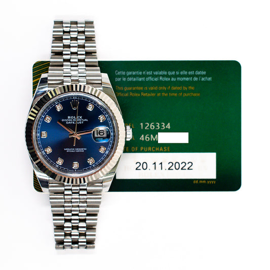 Rolex Datejust 41mm Blue Diamond Dial 126334G (2022)