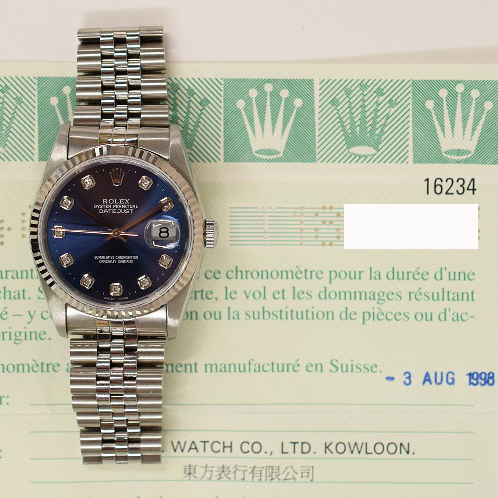 Rolex Datejust 36mm Blue Diamond 16234G (1998)