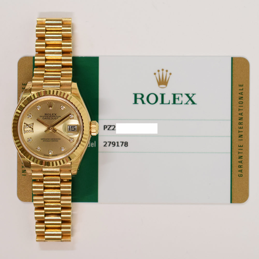Rolex Datejust 28mm Champagne IX Diamond Dial 279178 (2017)
