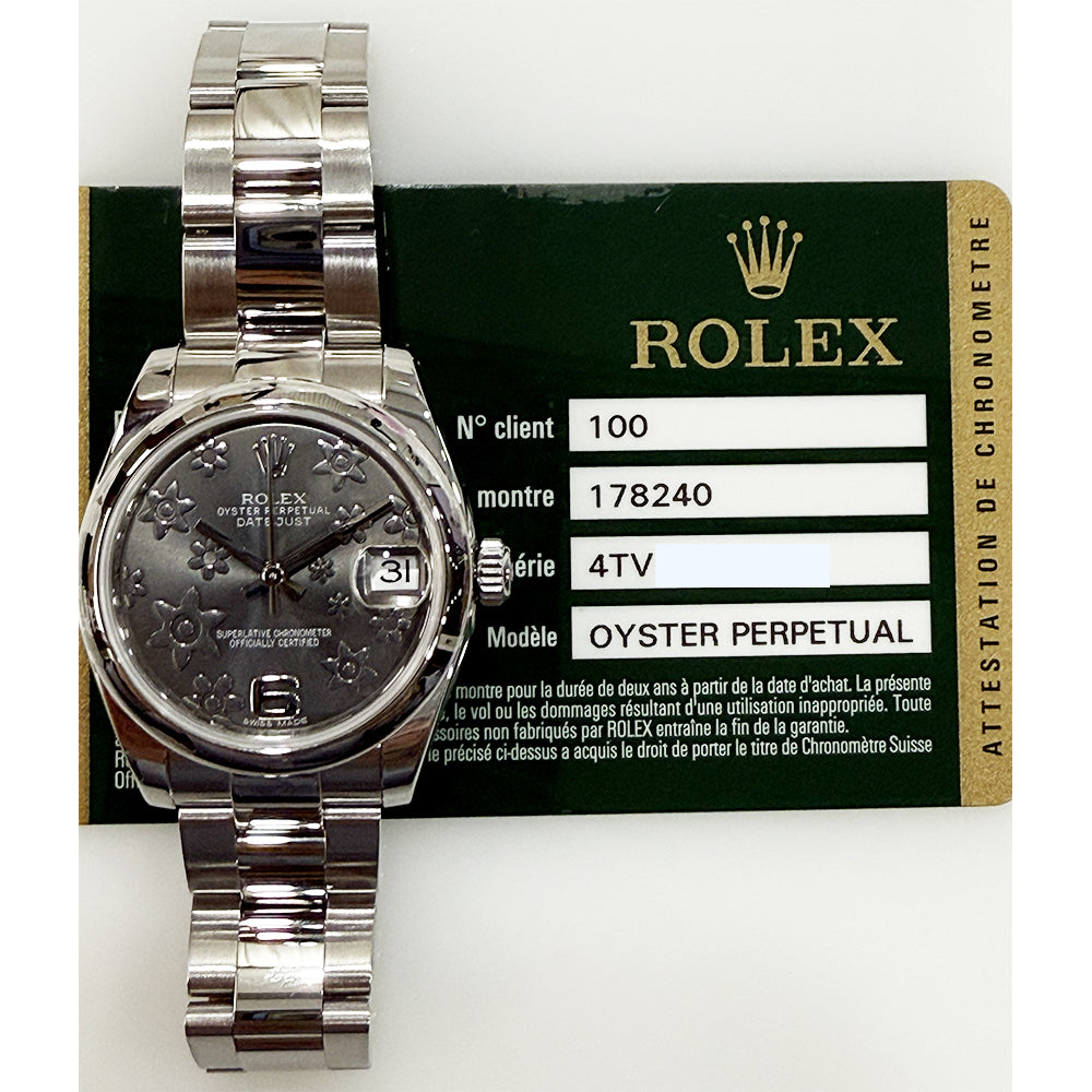 Rolex Datejust 31mm Dark Rhodium Flower Dial 178240 (2014)