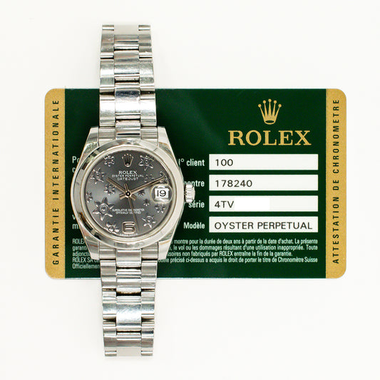 Rolex Datejust 31mm Dark Rhodium Flower Dial 178240 (2014)