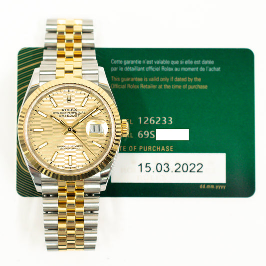 Rolex Datejust 36mm Champagne Fluted Dial 126233 (2022)