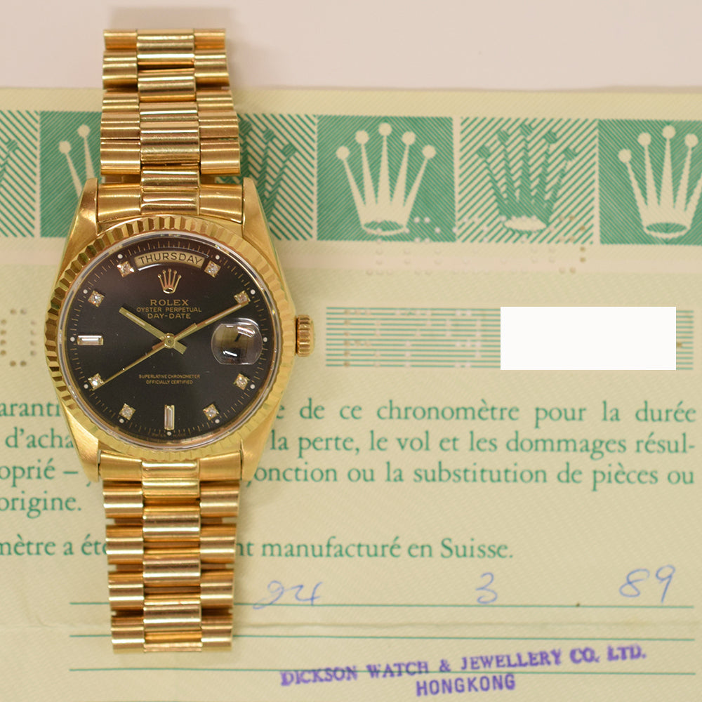 Rolex Day-Date 36mm Black Diamond 18238A (1989)