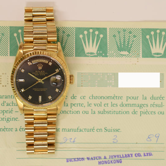 Rolex Day-Date 36mm Black Diamond 18238A (1989)