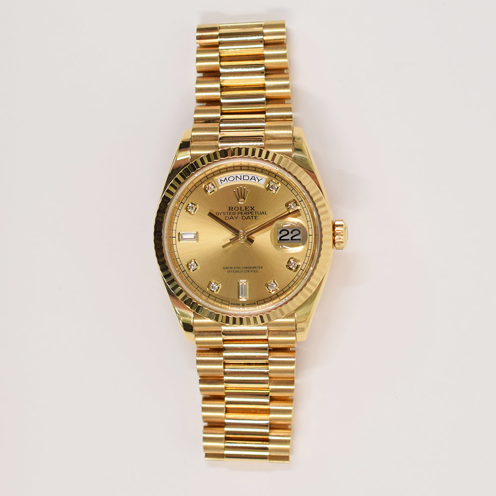Rolex Day-Date 36mm Champagne Diamond Dial 128238A (2021)