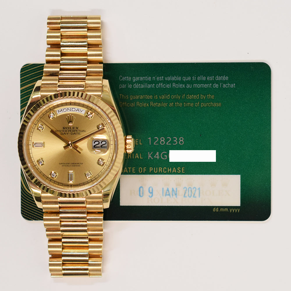 Rolex Day-Date 36mm Champagne Diamond Dial 128238A (2021)