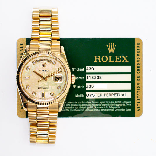 Rolex Day-Date 36mm Champagne Jubilee Diamond Dial 118238NG (2013)