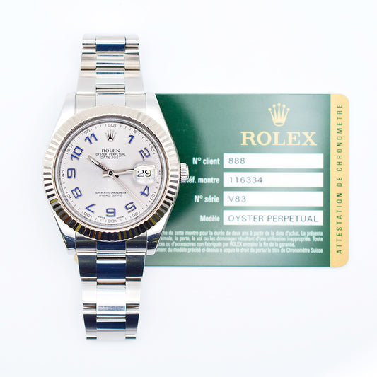 Rolex Datejust II Silver Blue Arabic Dial 116334 (2010)