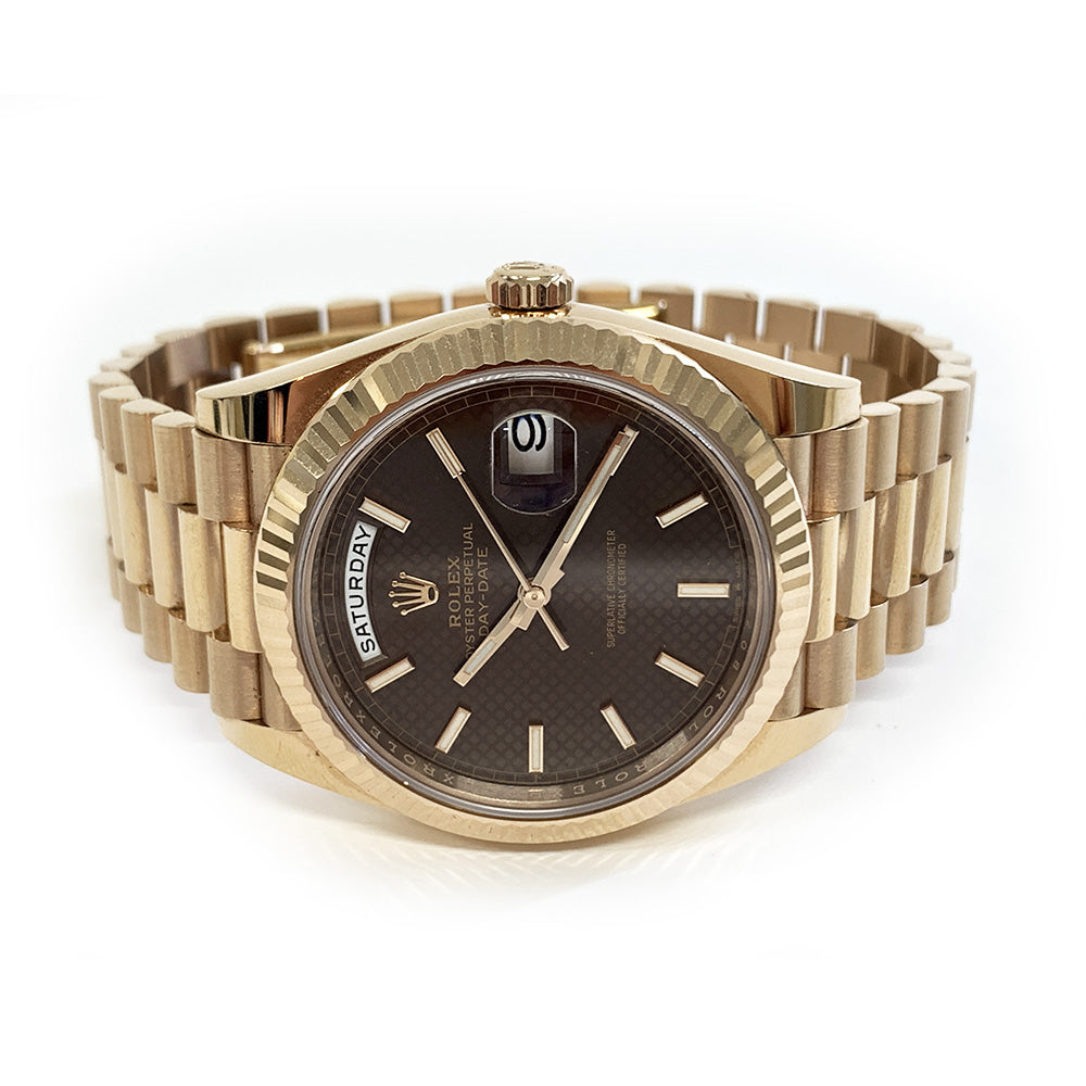 Rolex Day-Date 40mm Chocolate Diagonal Motif Dial 228235